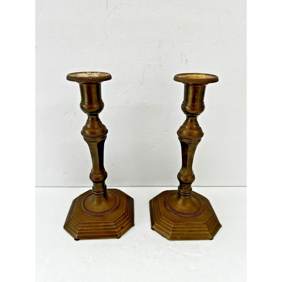 The Unbranded Brand Other - Vintage Pair Solid Brass Taper‎ Candle Holder Candlesticks Square Base 7.5"